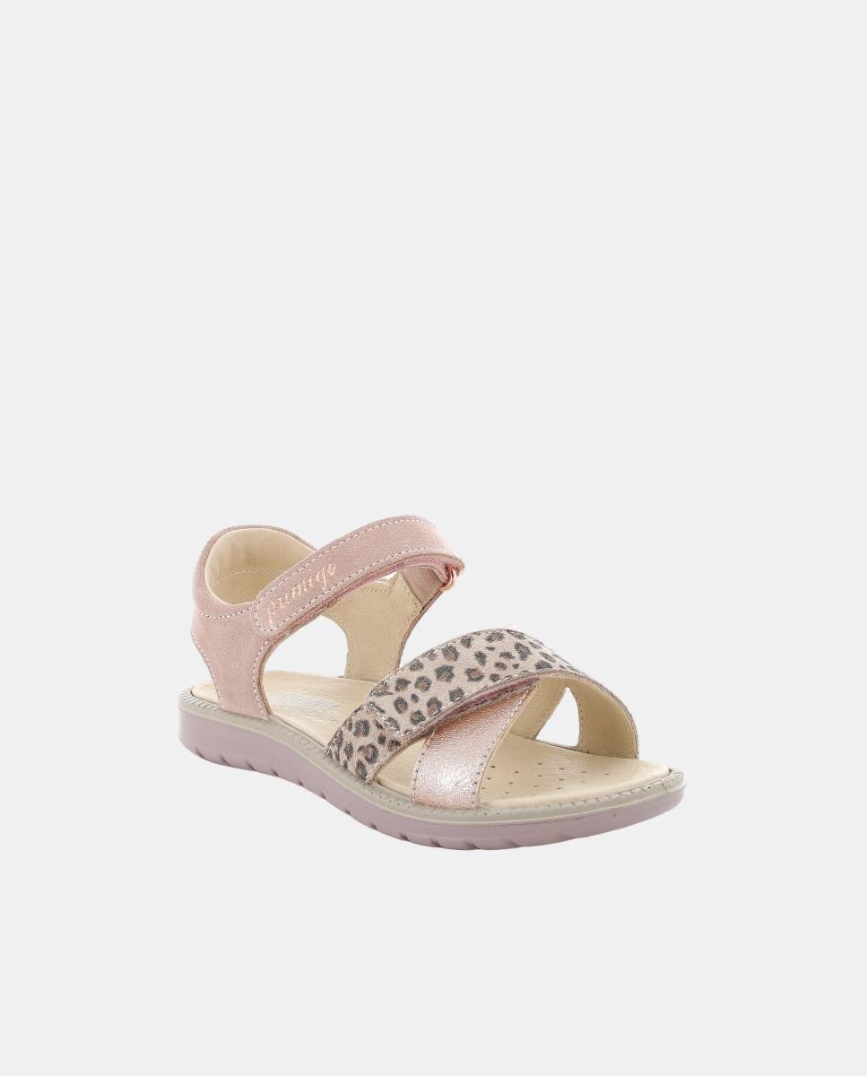 Sandálias em Pele e Material Sintético com Tira Ajustável com Fecho de Velcro - Rosa Primigi Rosa-3