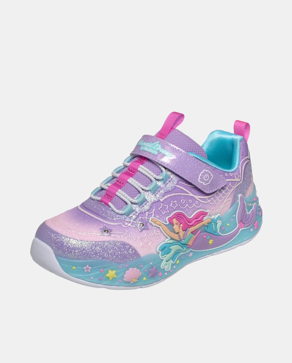 Sapatilhas Desportivas com Luzes e Desenho de Pequena Sereia Skechers Lilás-3