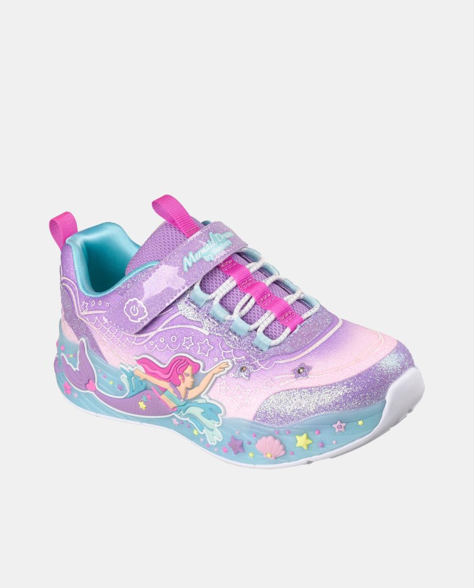 Sapatilhas Desportivas com Luzes e Desenho de Pequena Sereia Skechers Lilás-4