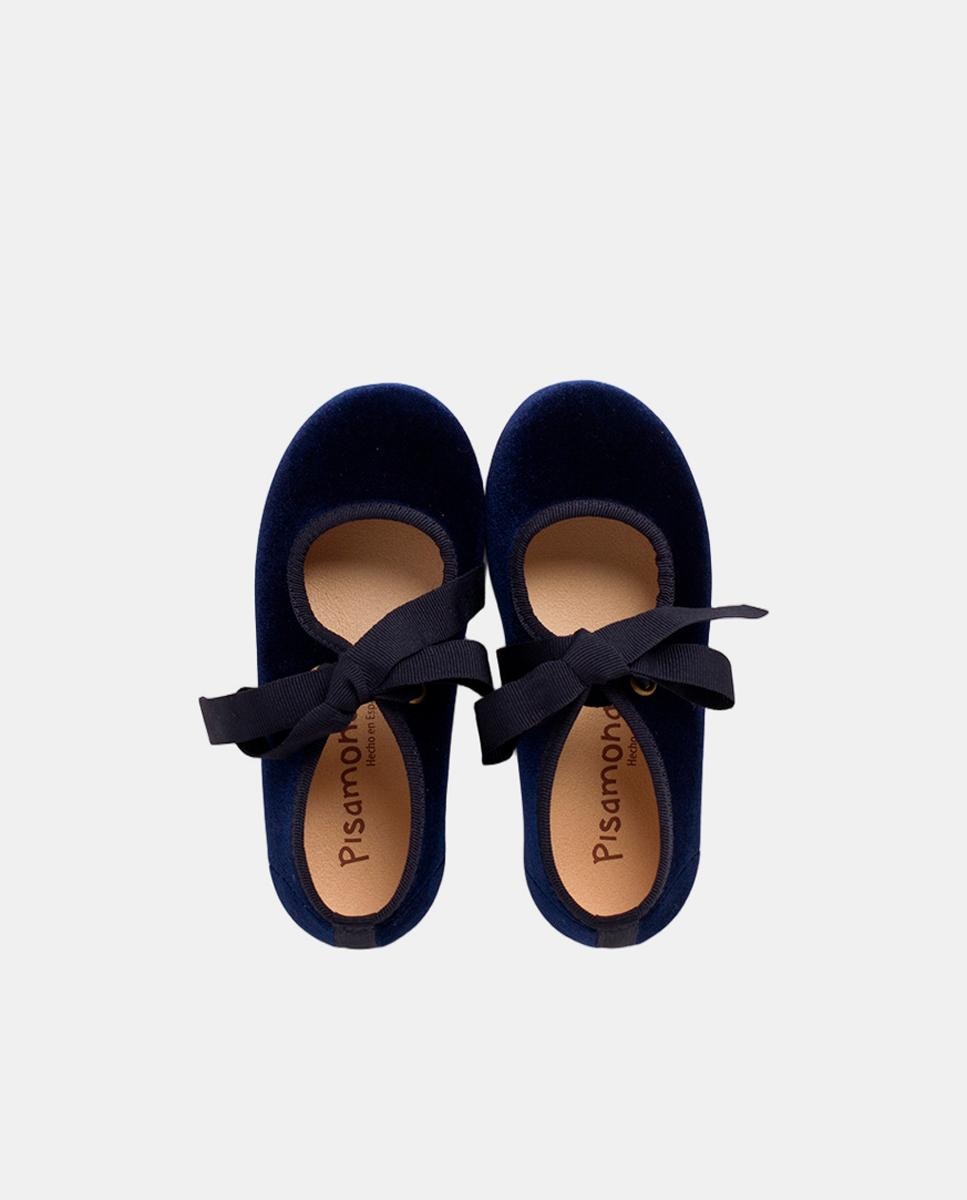 Merceditas terciopelo lazo faya niña - Pisamonas - Azul marino Azul marino-4