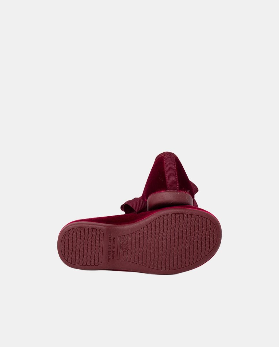 Sapatos de Presilha em Veludo com Laço de Faia Vermelho/Grená-2