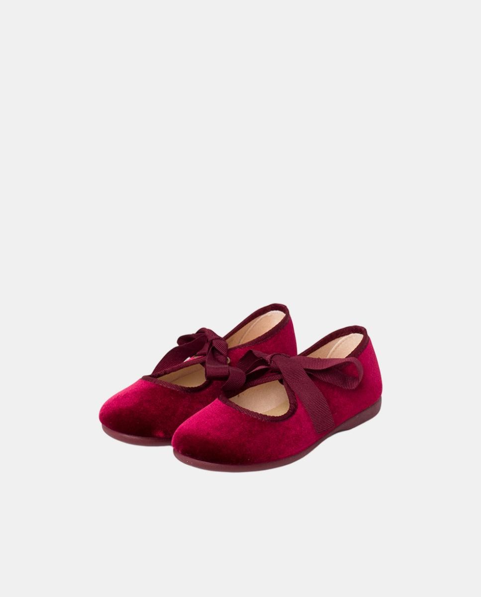 Sapatos de Presilha em Veludo com Laço de Faia Vermelho/Grená-3