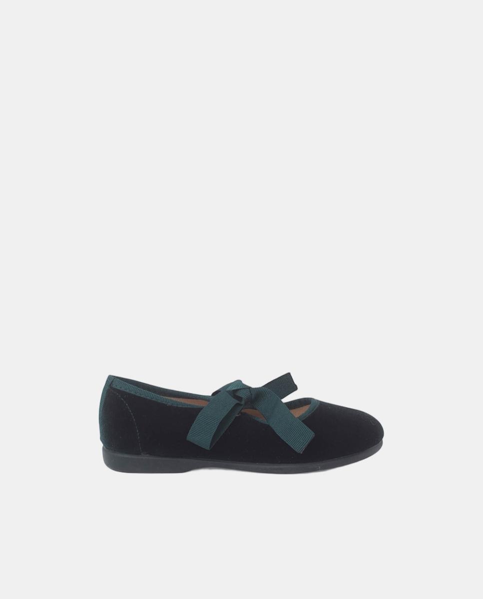 Sapatos de Presilha em Veludo com Laço de Faia Verde-escuro-1