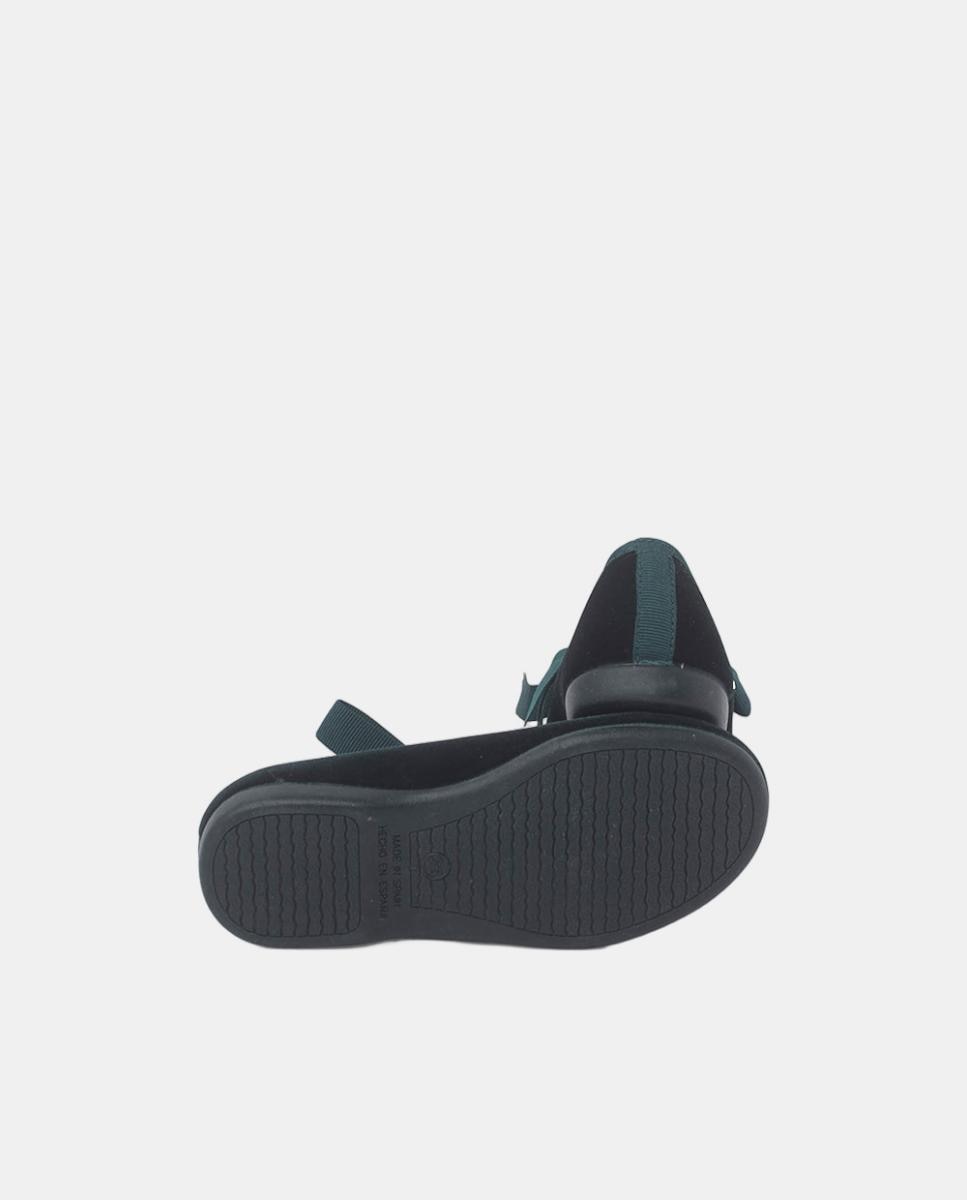 Sapatos de Presilha em Veludo com Laço de Faia Verde-escuro-2