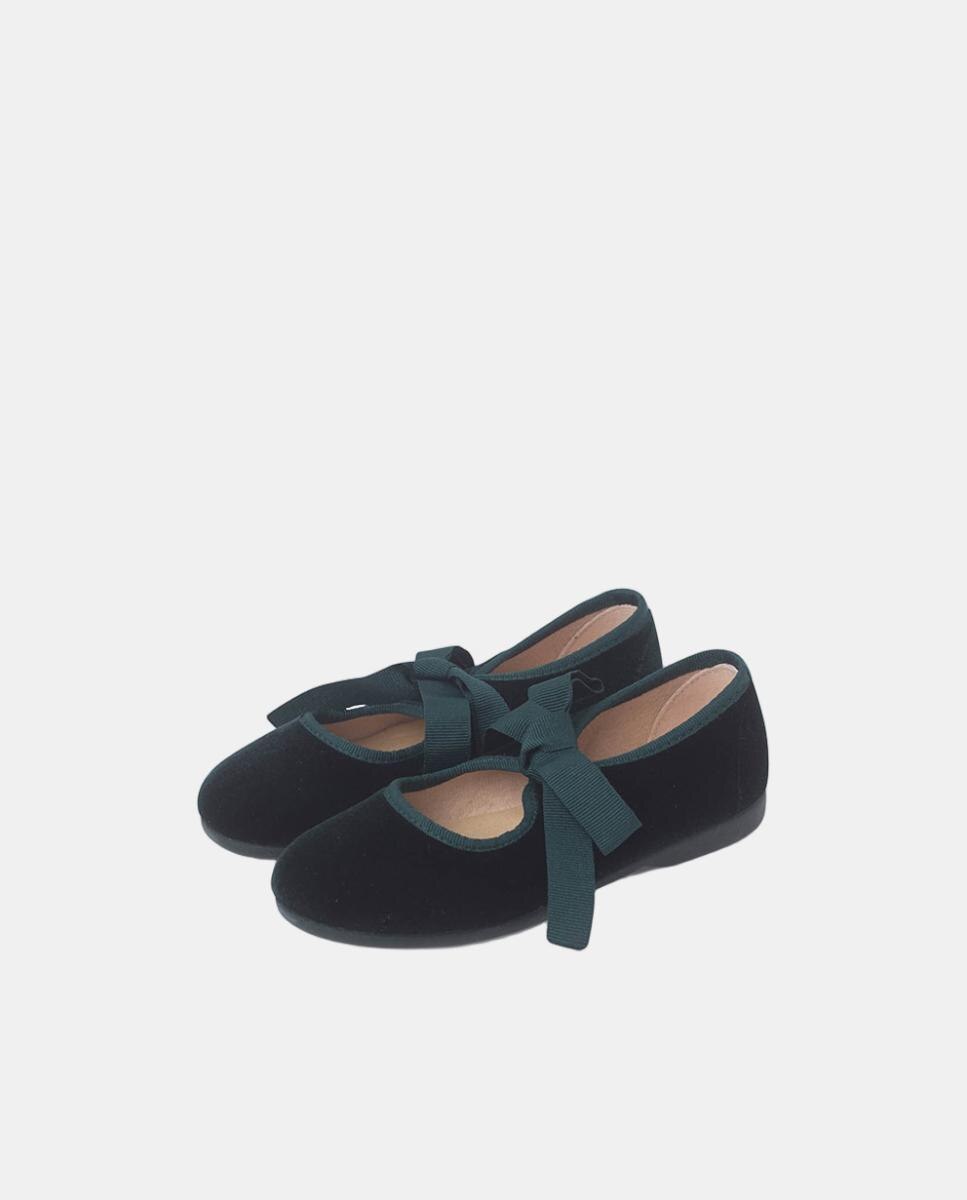 Sapatos de Presilha em Veludo com Laço de Faia Verde-escuro-3
