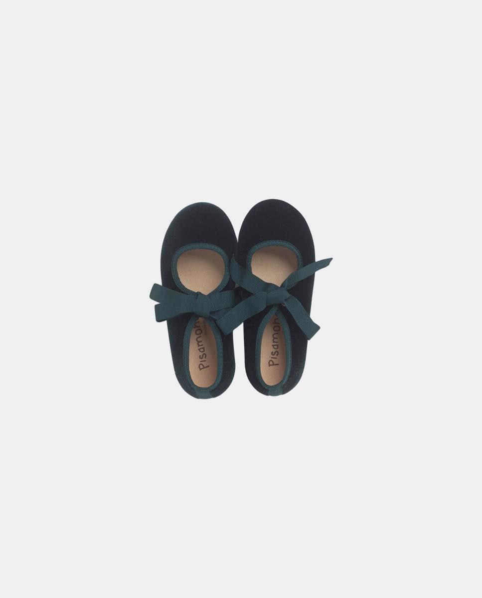 Sapatos de Presilha em Veludo com Laço de Faia Verde-escuro-4