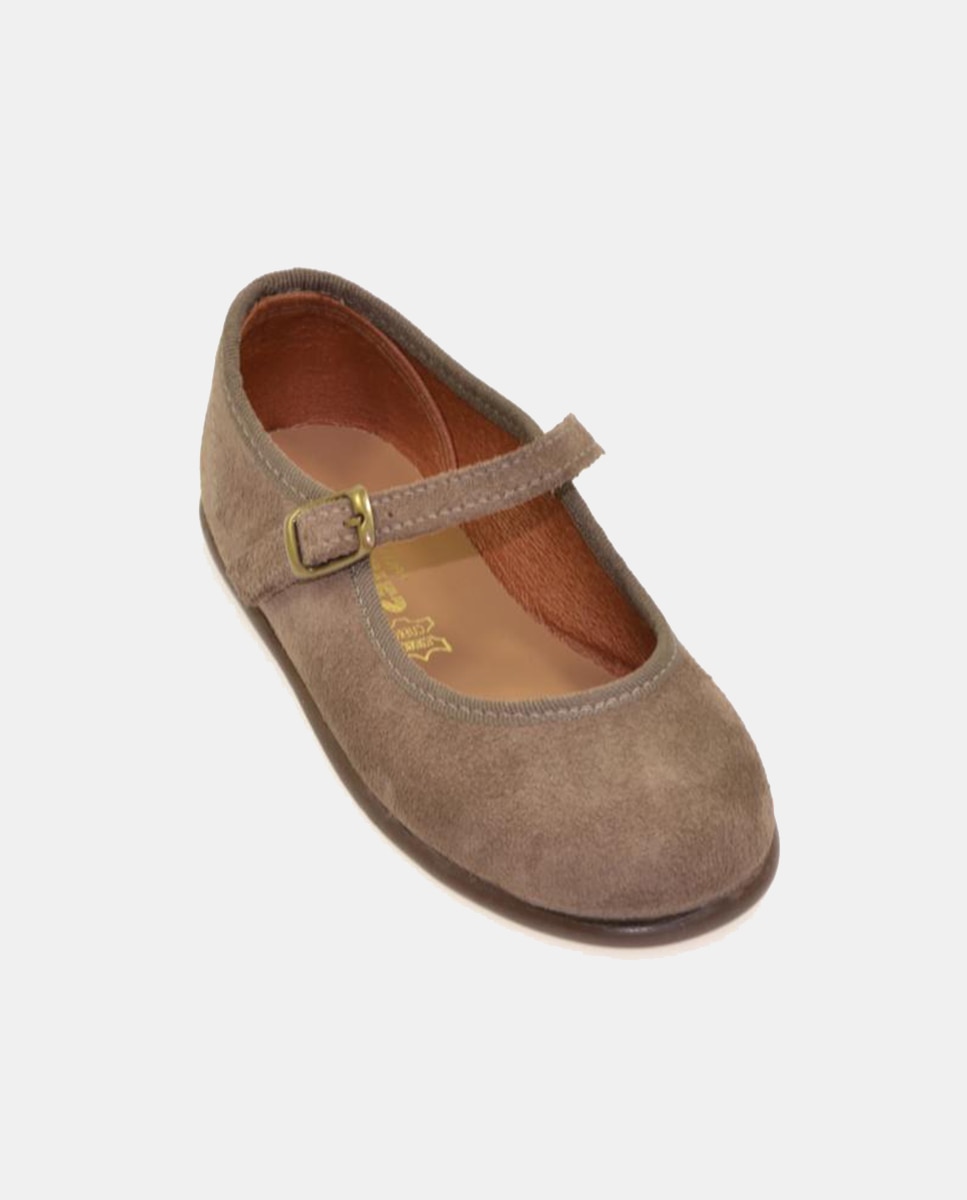 Sapatos de Presilha com Fecho de Fivela e em Pele Taupe-1