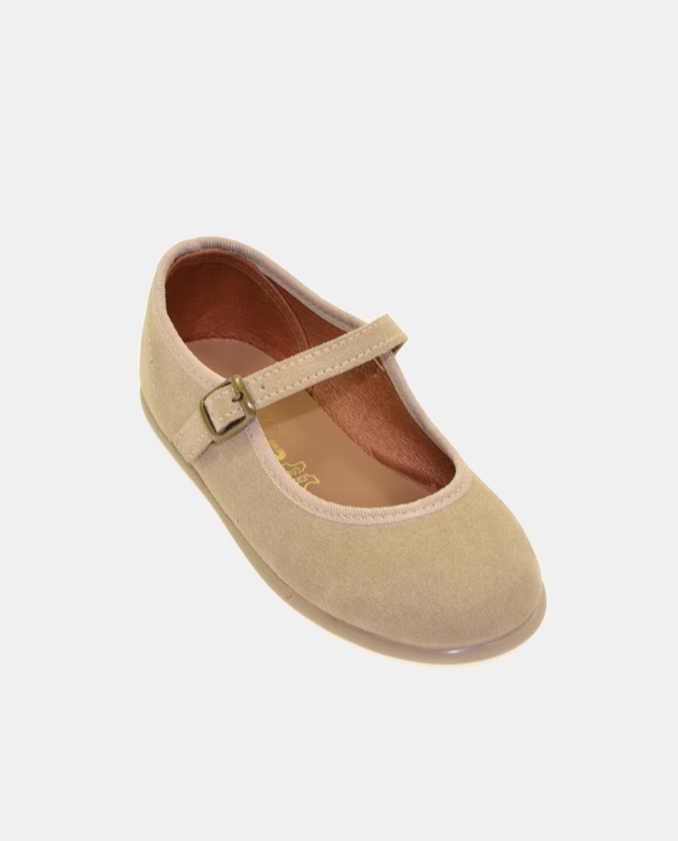 Sapatos de Presilha com Fecho de Fivela e em Pele Chuches Bege-1
