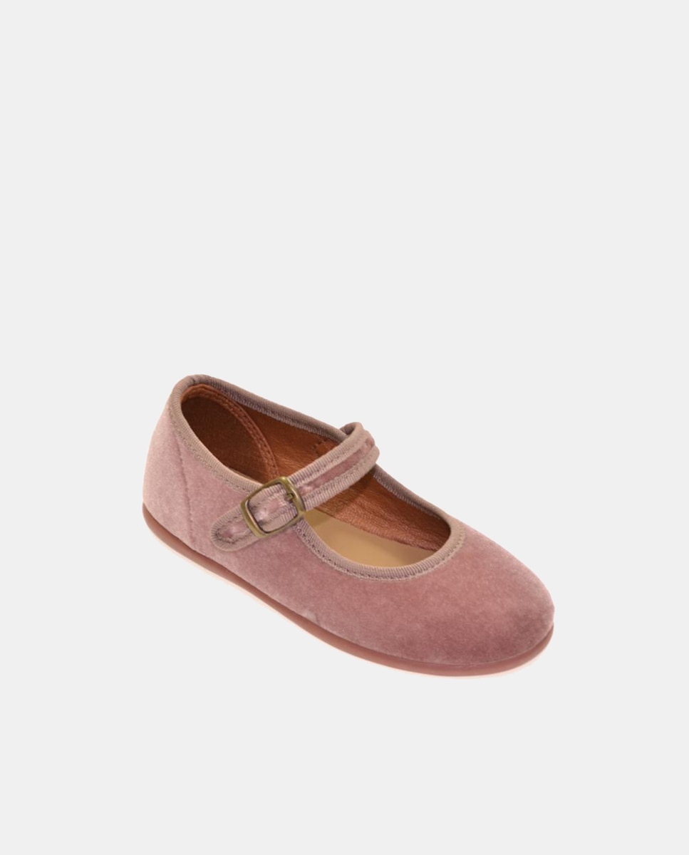 Merceditas de niña en terciopelo con cierre hebilla - Chuches - Natural Rosa-1