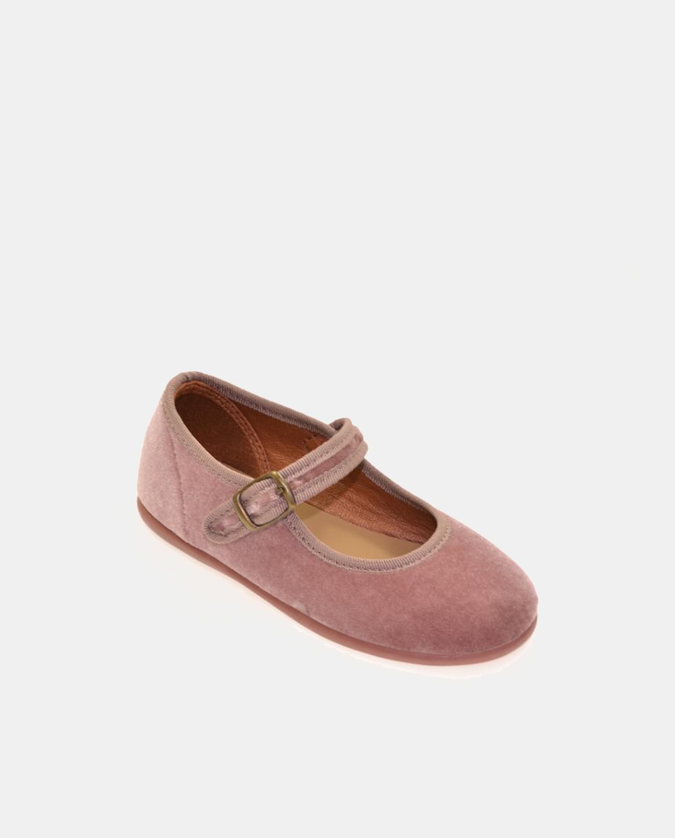Merceditas de niña en terciopelo con cierre hebilla - Chuches - Natural Rosa-2