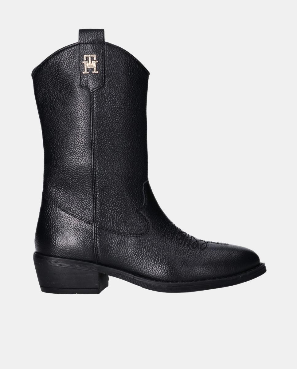 Botas Cowboy em Pele Tommy Hilfiger Preto-1