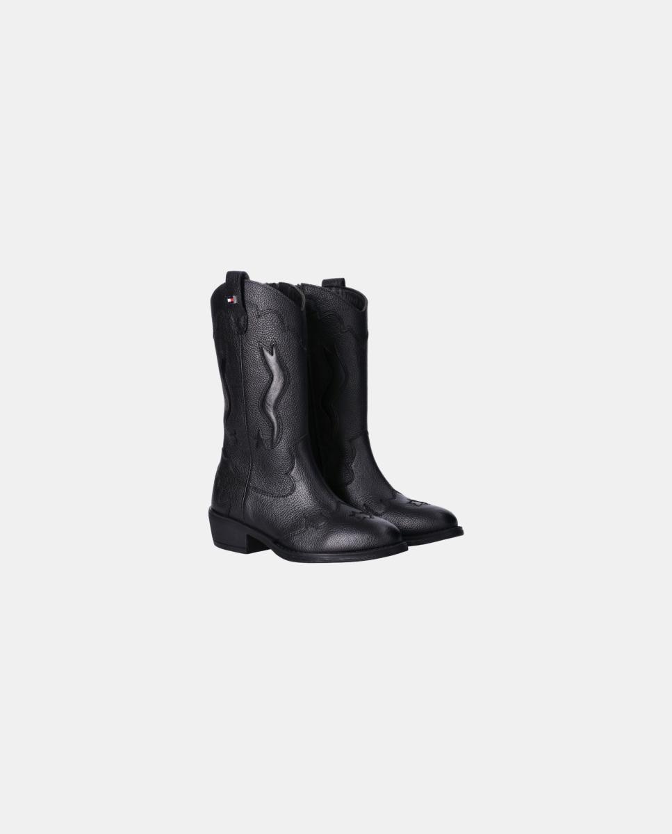 Bota cowboy de niña alta de tommy hilfiger - Negro Negro-2