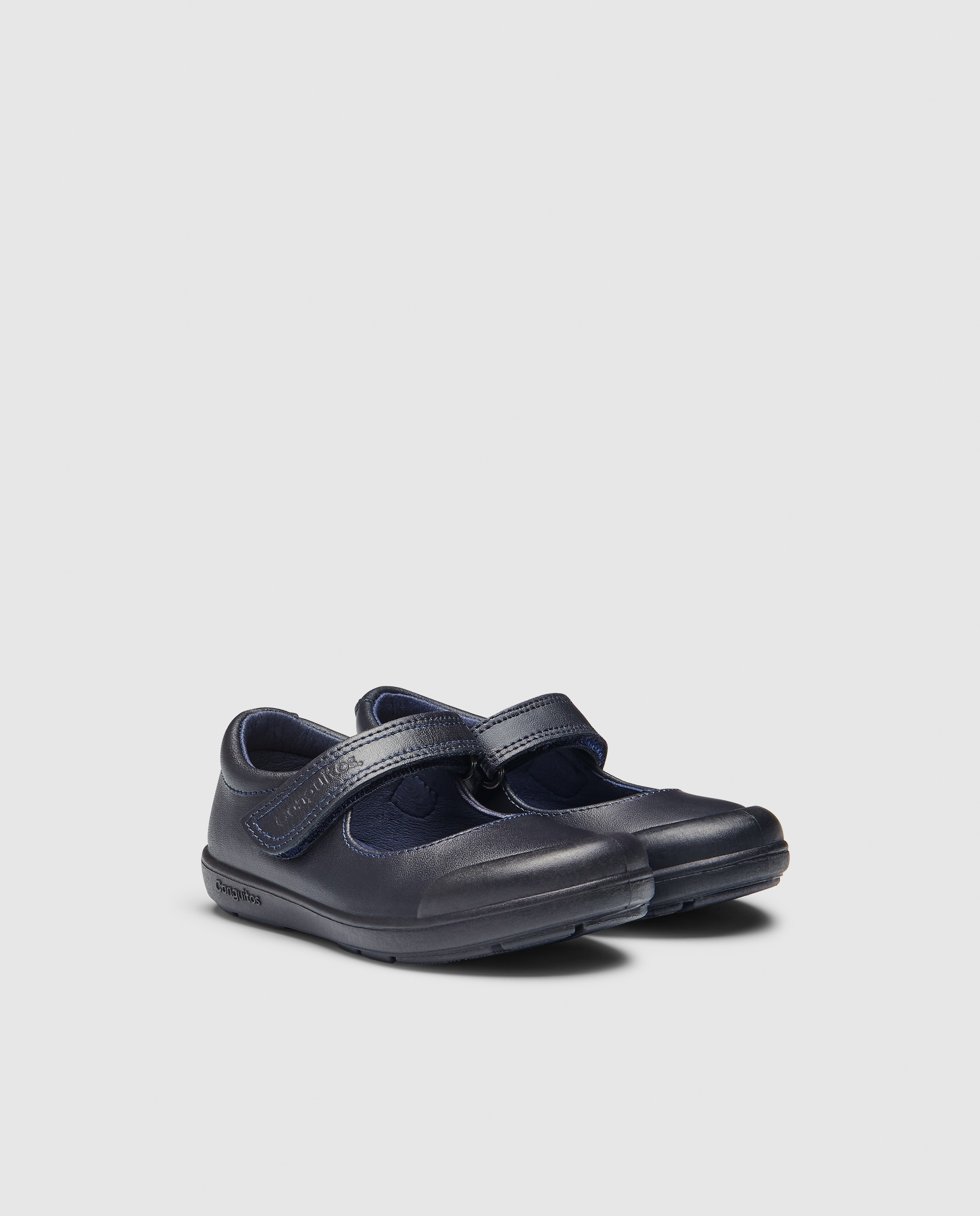 Sapatos de Presilha com Fecho Aderente e em Pele - Azul-Marinho Conguitos Azul-marinho-2
