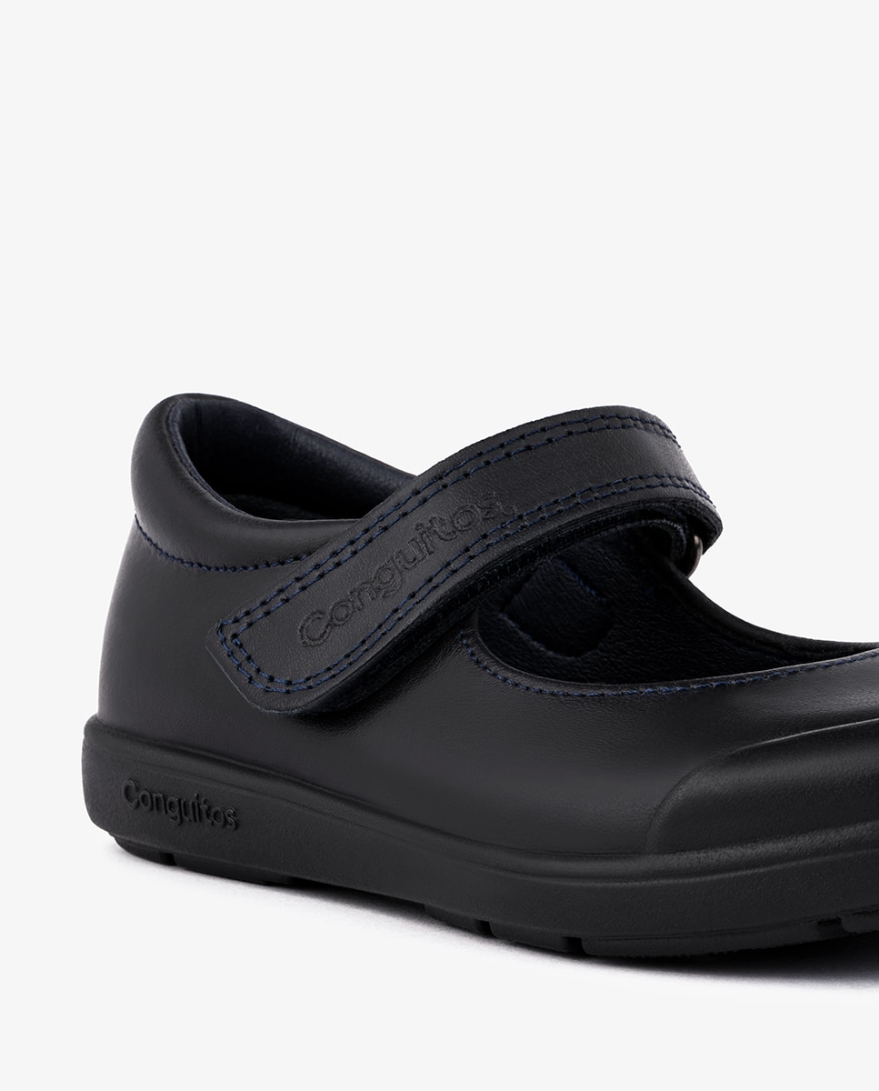 Sapatos de Presilha com Fecho Aderente e em Pele - Azul-Marinho Conguitos Azul-marinho-5