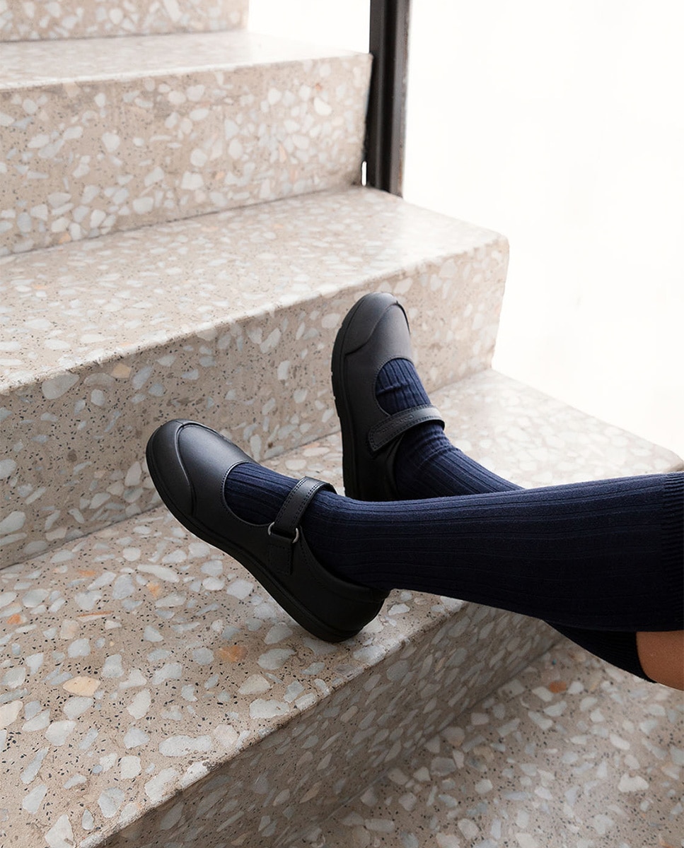 Sapatos de Presilha com Fecho Aderente e em Pele - Azul-Marinho Conguitos Azul-marinho-8