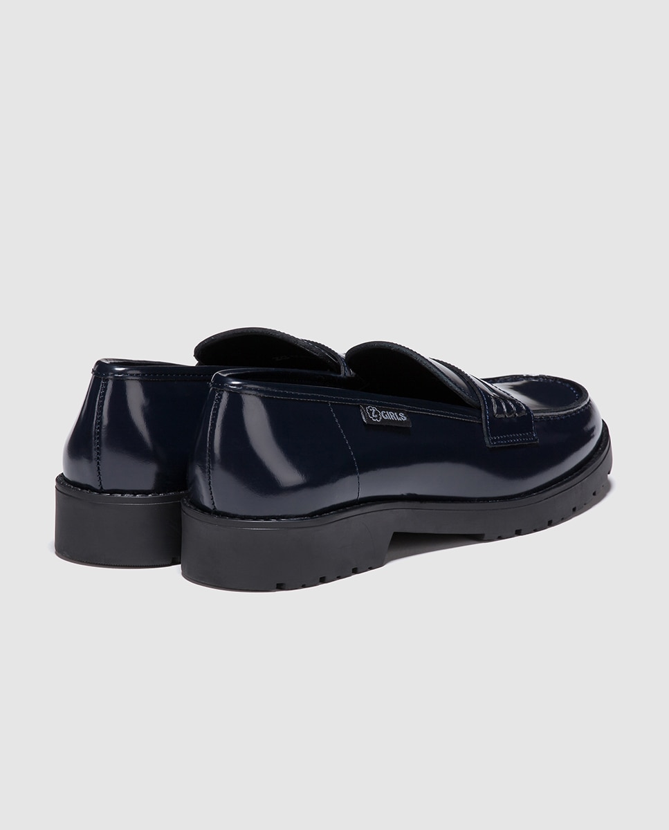 Mocassins de menina Zgirls de pele azuis Marinho-3