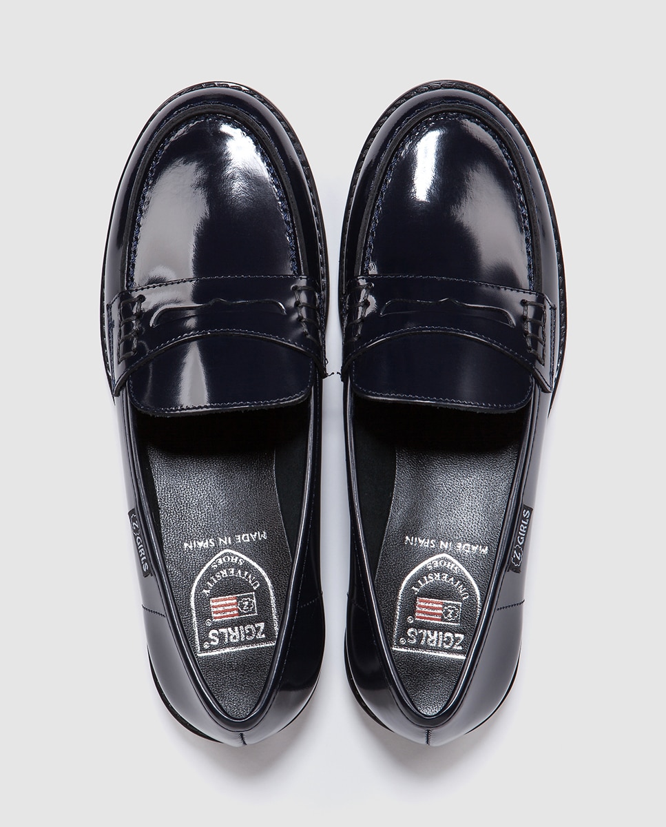 Mocassins de menina Zgirls de pele azuis Marinho-4