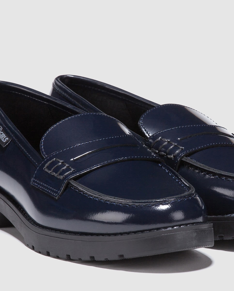 Mocassins de menina Zgirls de pele azuis Marinho-5
