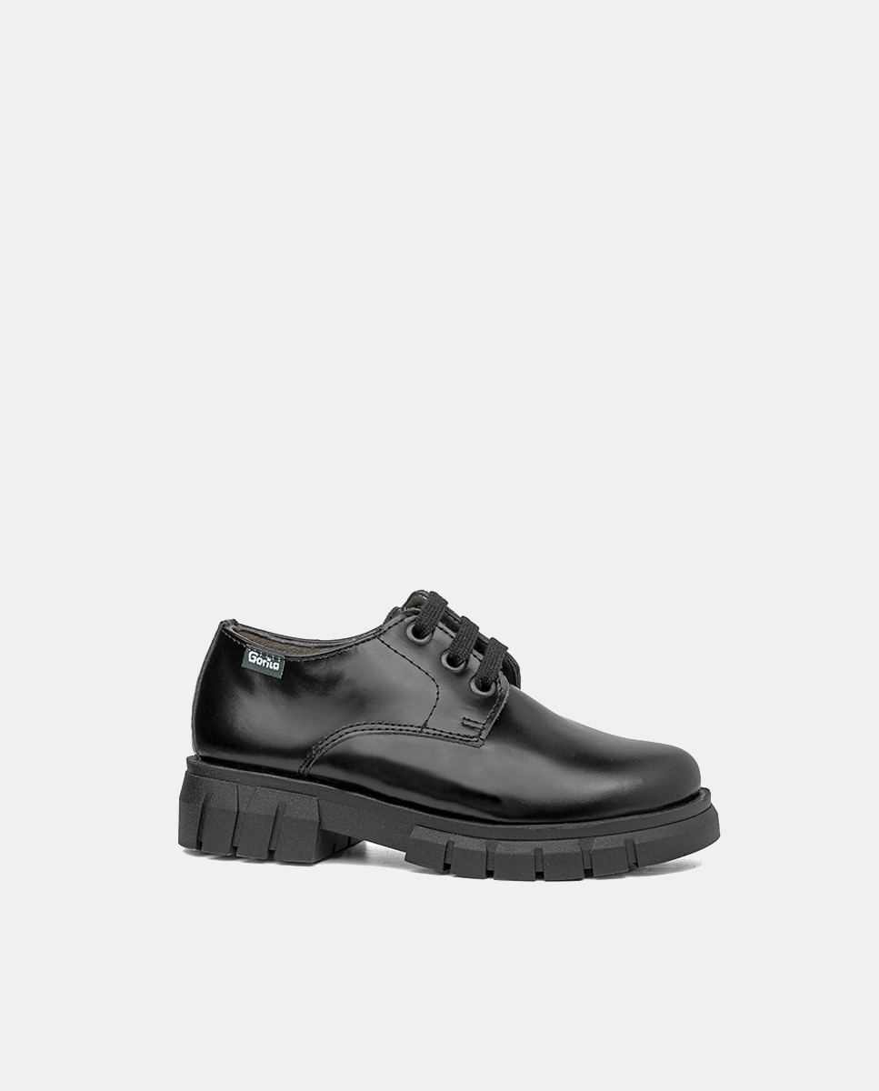 Zapatos de niña en de piel con cierre de cordones - Gorila - Negro Negro-1