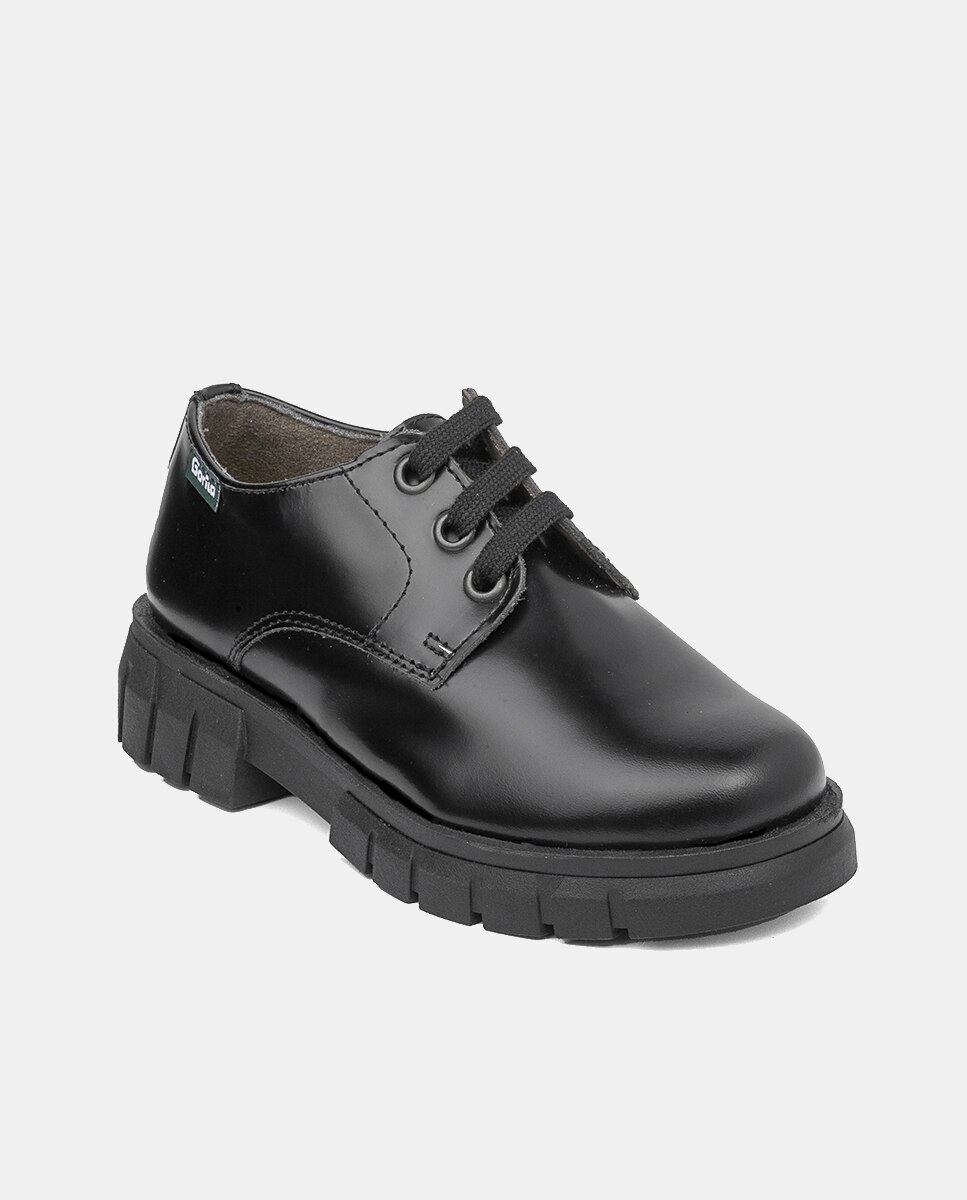 Zapatos de niña en de piel con cierre de cordones - Gorila - Negro Negro-2
