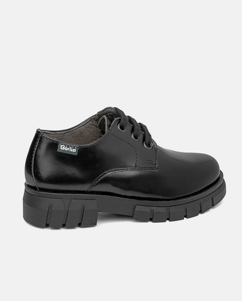 Zapatos de niña en de piel con cierre de cordones - Gorila - Negro Negro-4