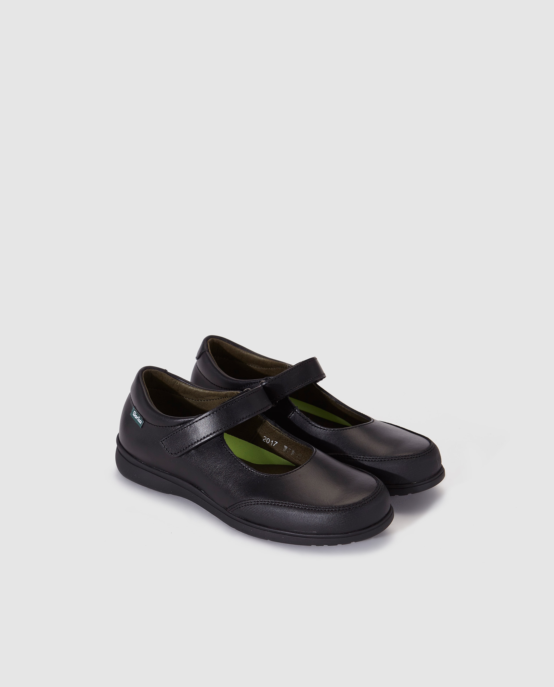 Sapatos de presilha em pele com fecho aderente Gorila Preto-2