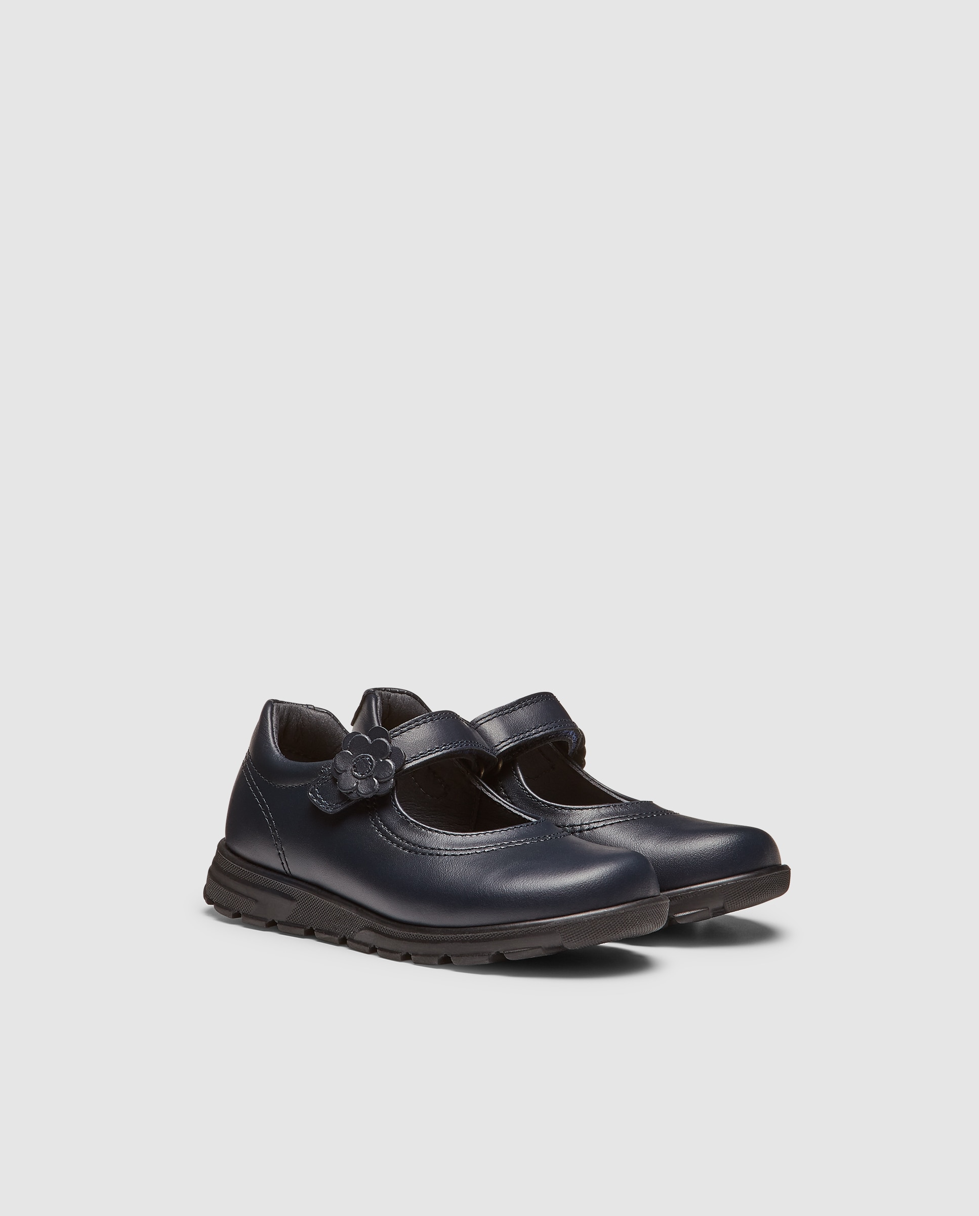 Sapatos de presilha em pele azul-marinho com fecho aderente Pablosky Azul-marinho-2