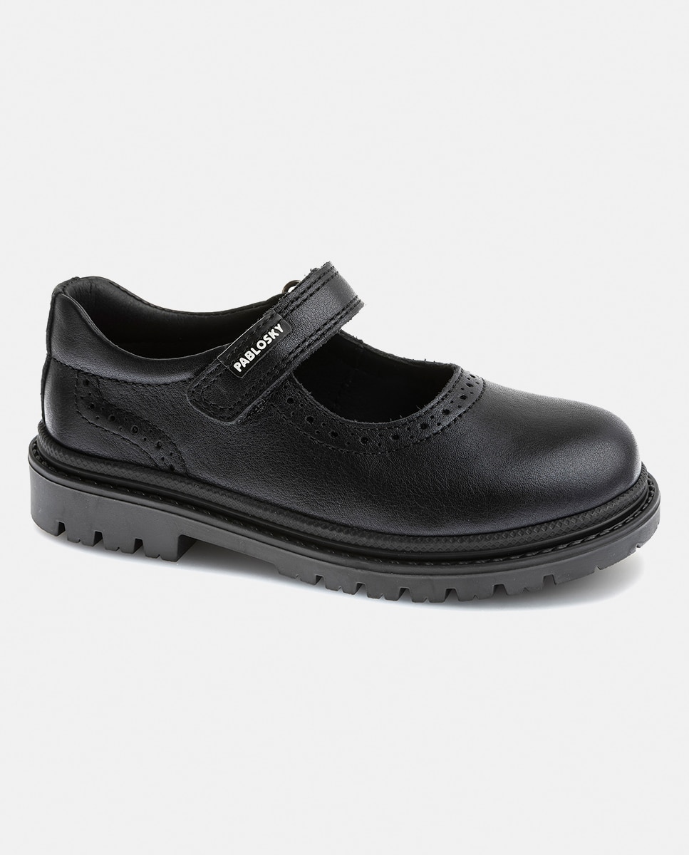 Sapatos de Presilha em Pele com Fecho Aderente para Uniforme Escolar Azul-marinho-2