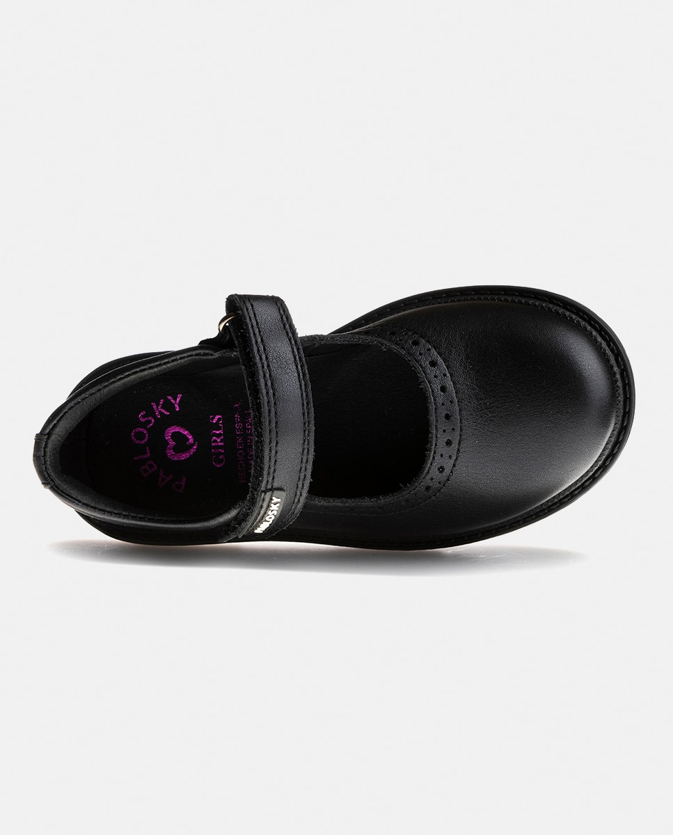 Sapatos de Presilha em Pele com Fecho Aderente para Uniforme Escolar Azul-marinho-3