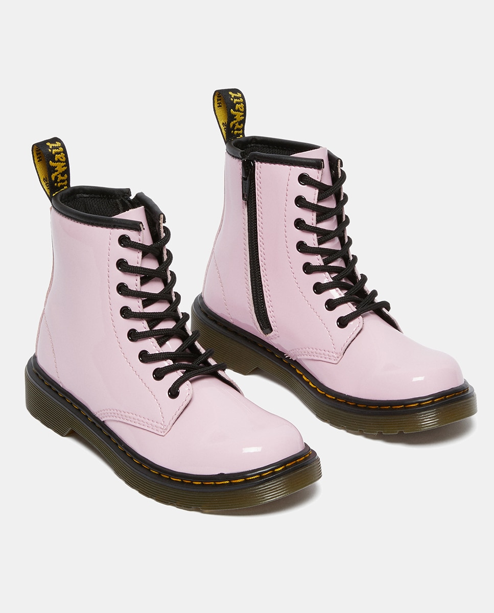 Botas em pele rosa com efeito de verniz Dr. Martens Rosa-2