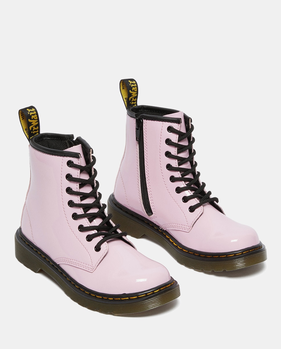 Botas em pele rosa com efeito de verniz Dr. Martens Rosa-3