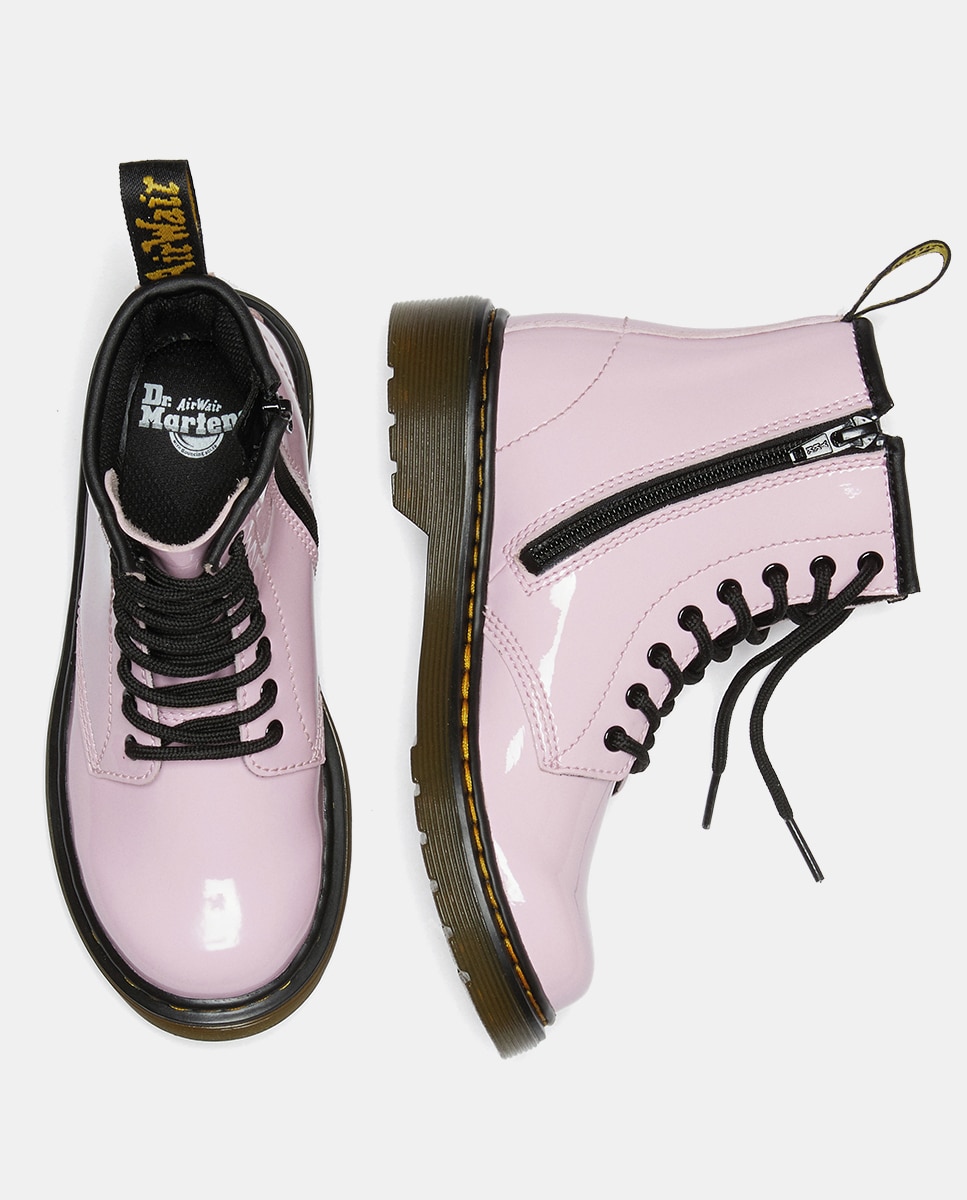Botas em pele rosa com efeito de verniz Dr. Martens Rosa-7