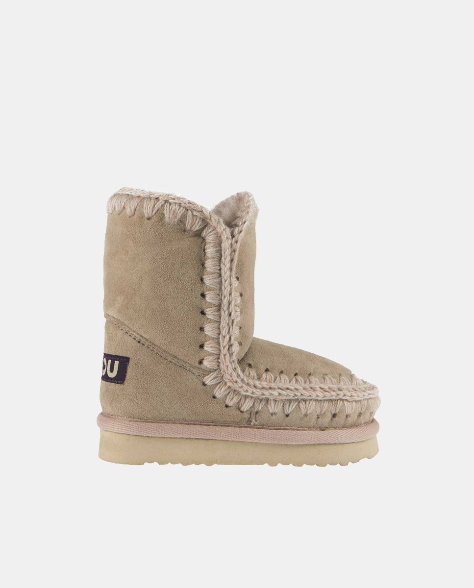 Botas de niña en ante con tira de ganchillo y logotipo en la parte trasera - Mou - Beige Beige-1