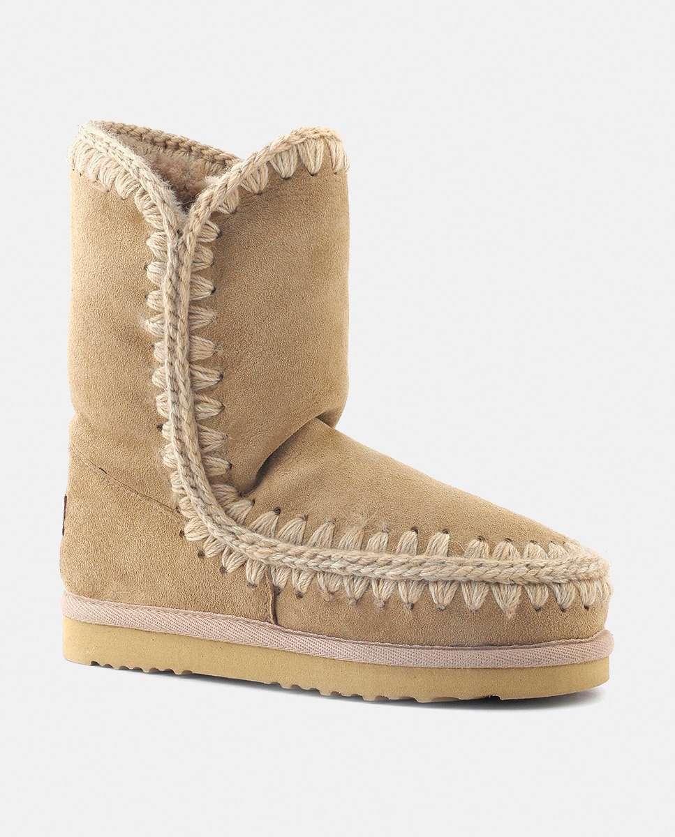 Botas de niña en ante con tira de ganchillo y logotipo en la parte trasera - Mou - Beige Beige-2