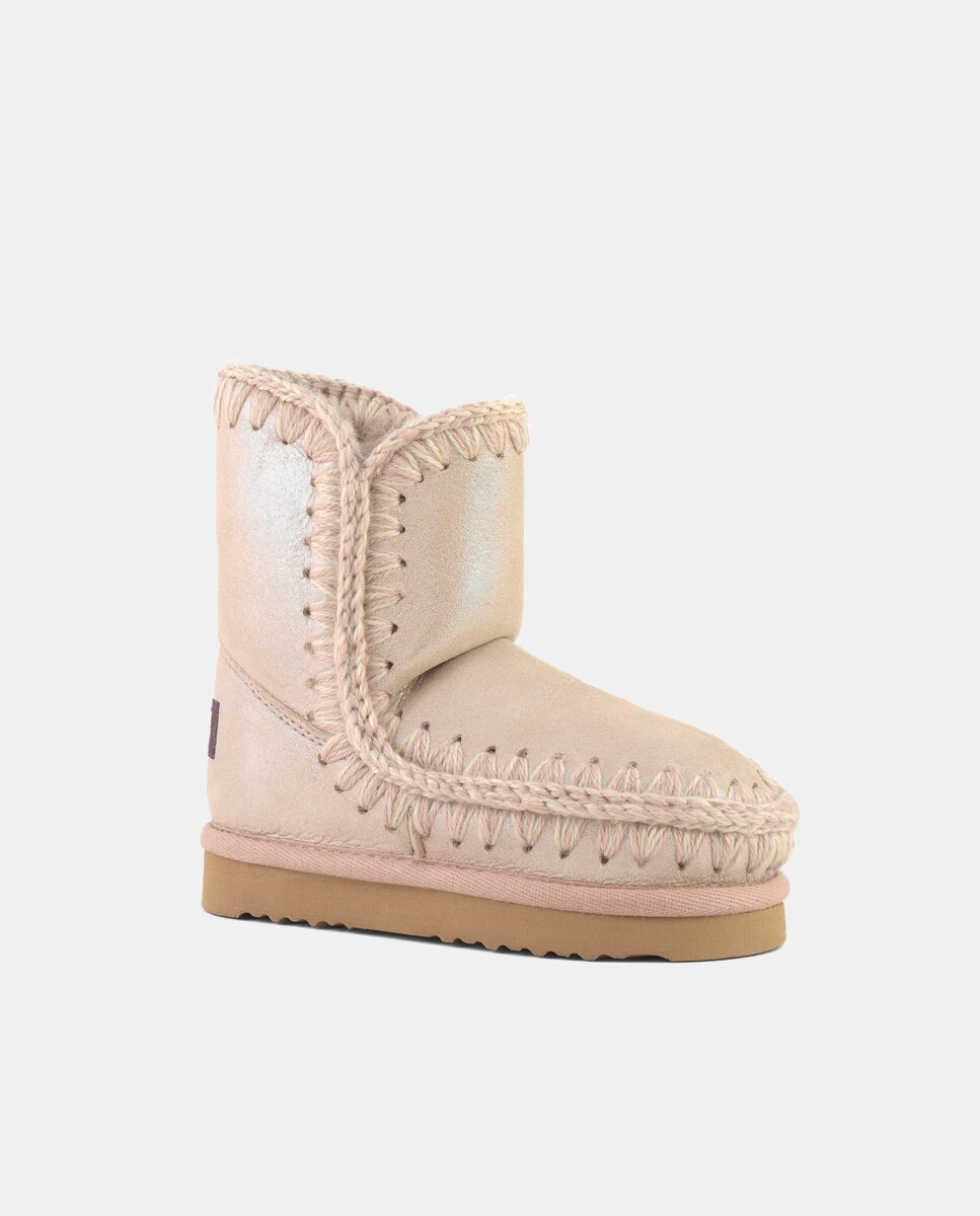Botas com Tira de Crochet, Logótipo na Parte Traseira e em Camurça Metalizada Mou Bege-4