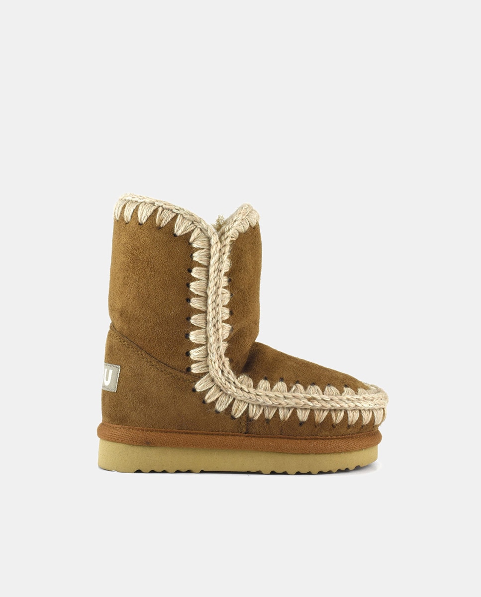 Botas de niña en ante con tira de ganchillo y logotipo en la parte trasera - Mou - Camel Camel-1
