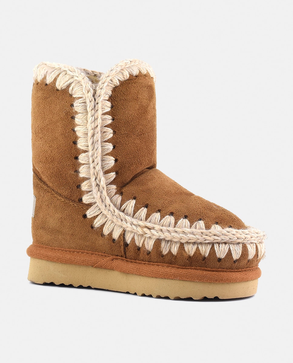 Botas de niña en ante con tira de ganchillo y logotipo en la parte trasera - Mou - Camel Camel-2