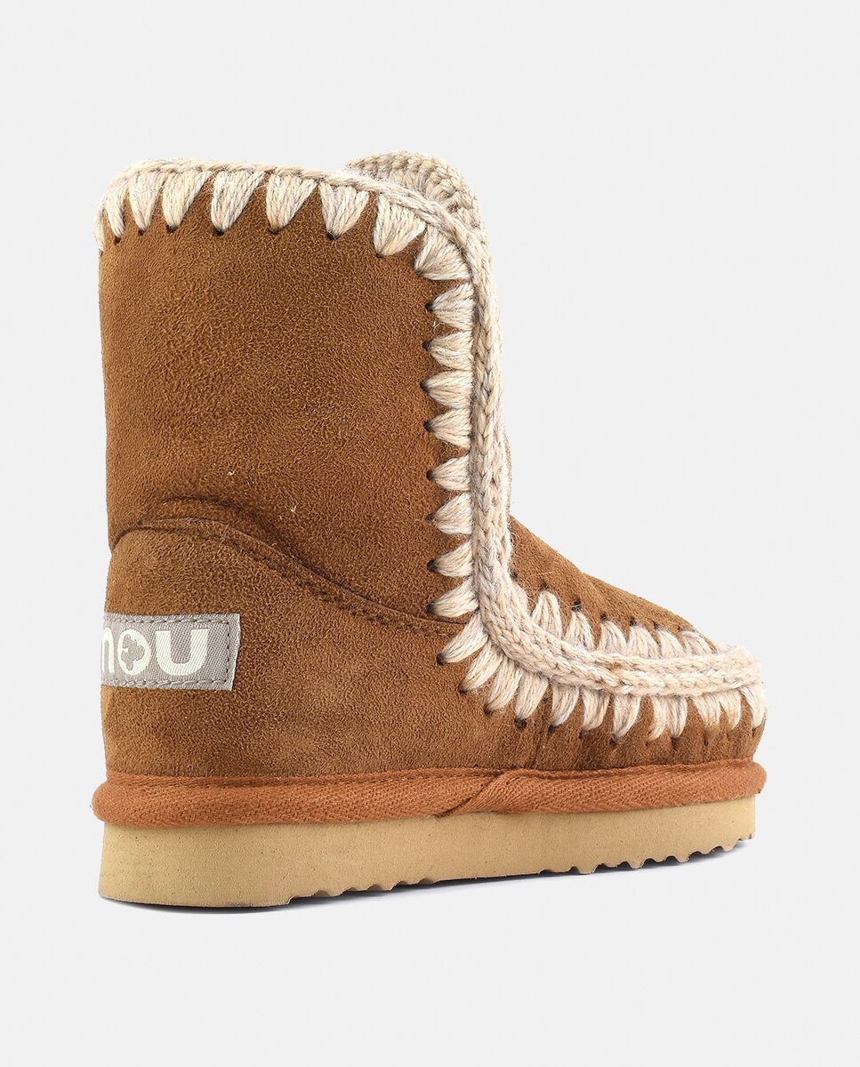 Botas de niña en ante con tira de ganchillo y logotipo en la parte trasera - Mou - Camel Camel-3