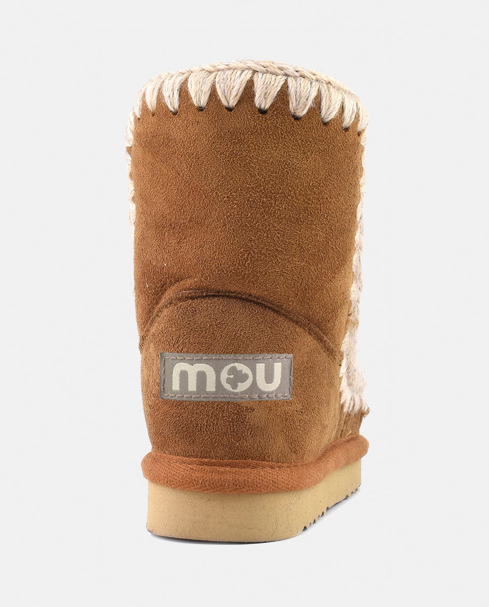 Botas de niña en ante con tira de ganchillo y logotipo en la parte trasera - Mou - Camel Camel-4