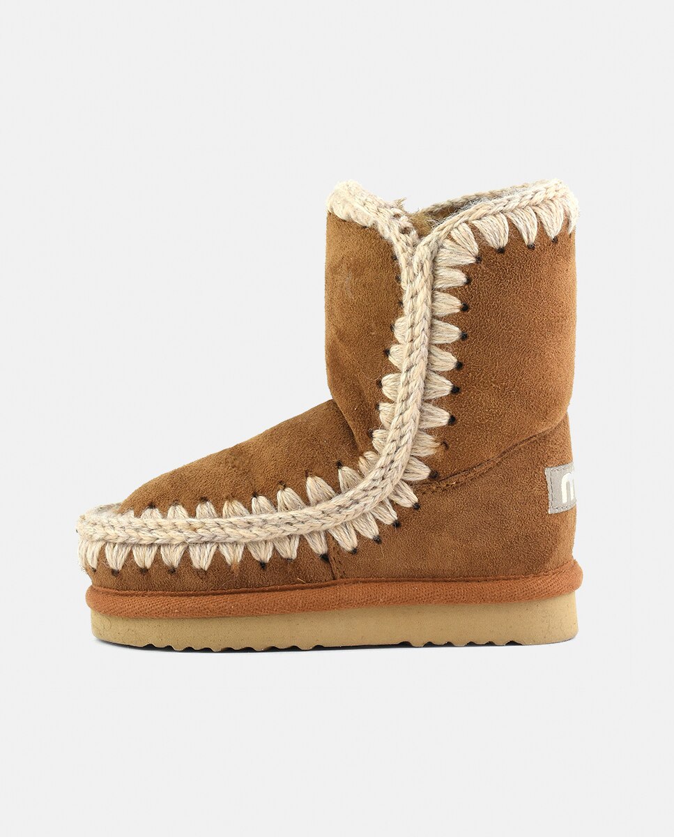Botas de niña en ante con tira de ganchillo y logotipo en la parte trasera - Mou - Camel Camel-5