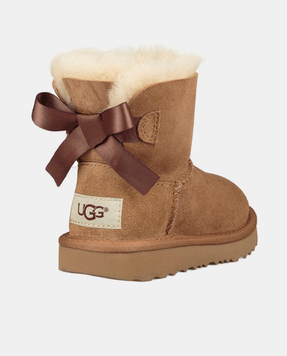 Botas Mini Bailey Bow II com Forro Interior de Pelo e em Pele Castanho-3