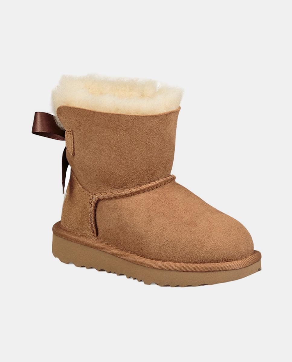 Botas Mini Bailey Bow II com Forro Interior de Pelo e em Pele Castanho-4