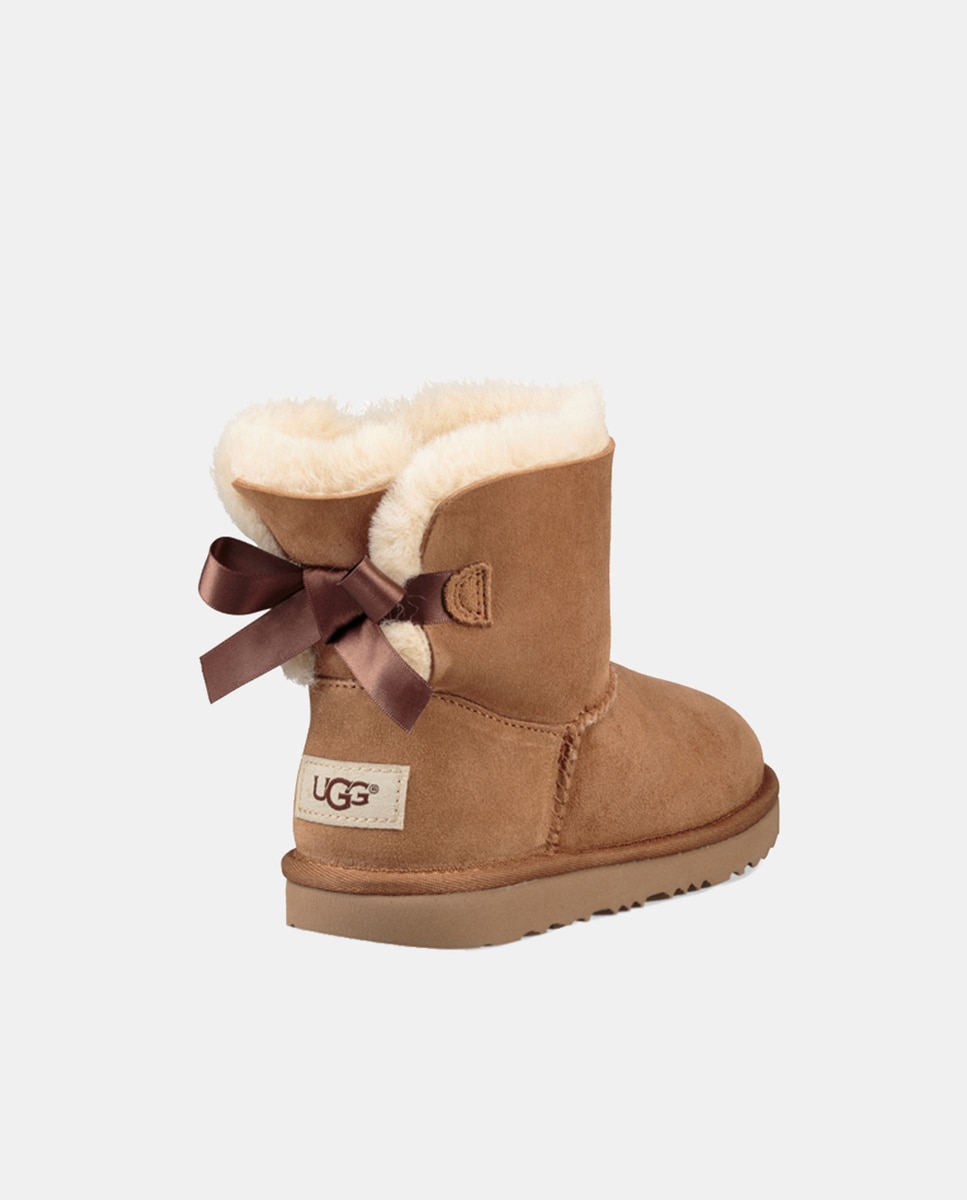 Botas Mini Bailey Bow II com Forro Interior de Pelo e em Pele UGG Castanho-5