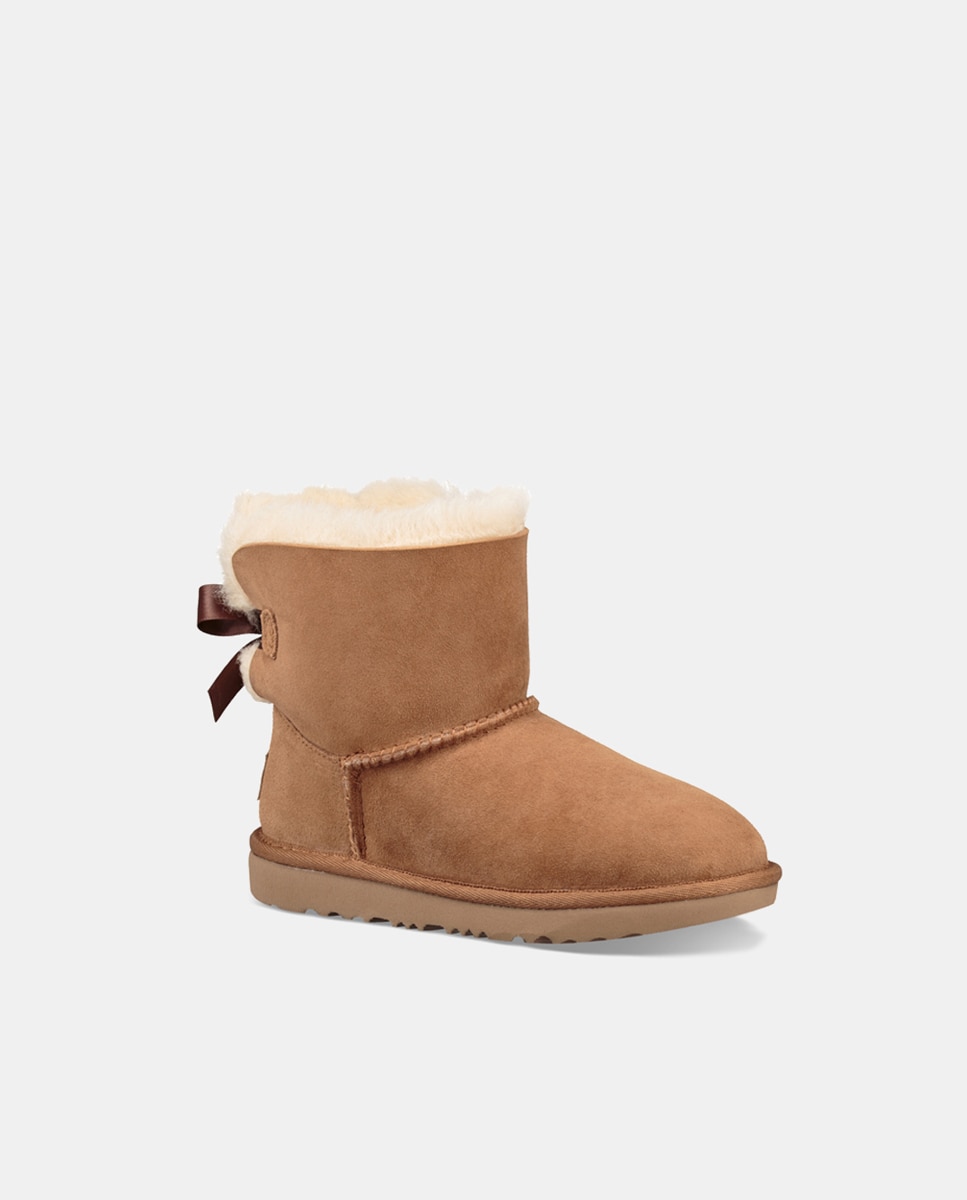 Botas Mini Bailey Bow II com Forro Interior de Pelo e em Pele UGG Castanho-8