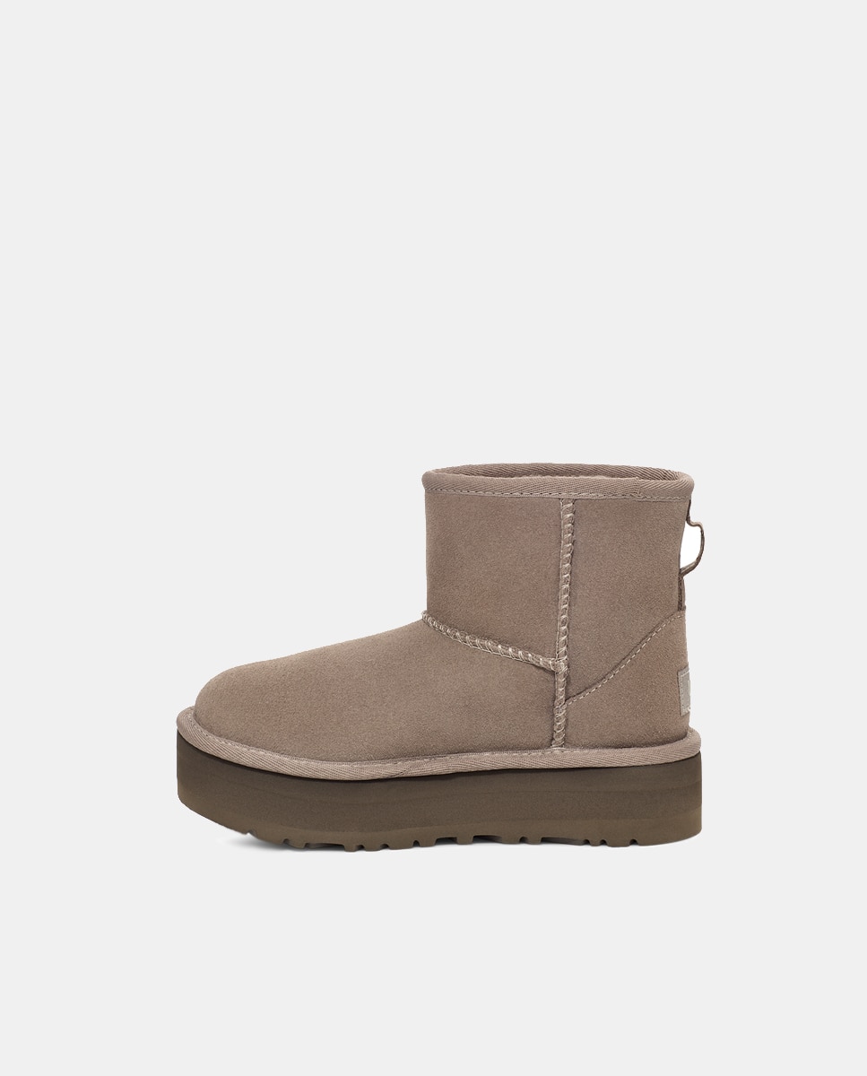 Botas Classic Mini Platform com Forro Interior de Pelo e em Pele UGG Rosa-3