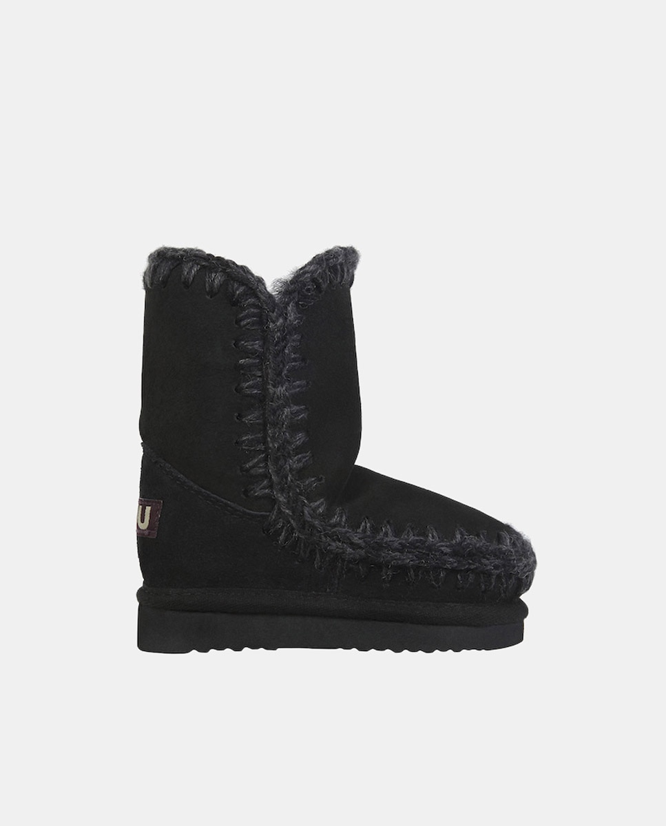 Botas de niña en ante con tira de ganchillo y logotipo en la parte trasera - Mou - Negro Negro-1