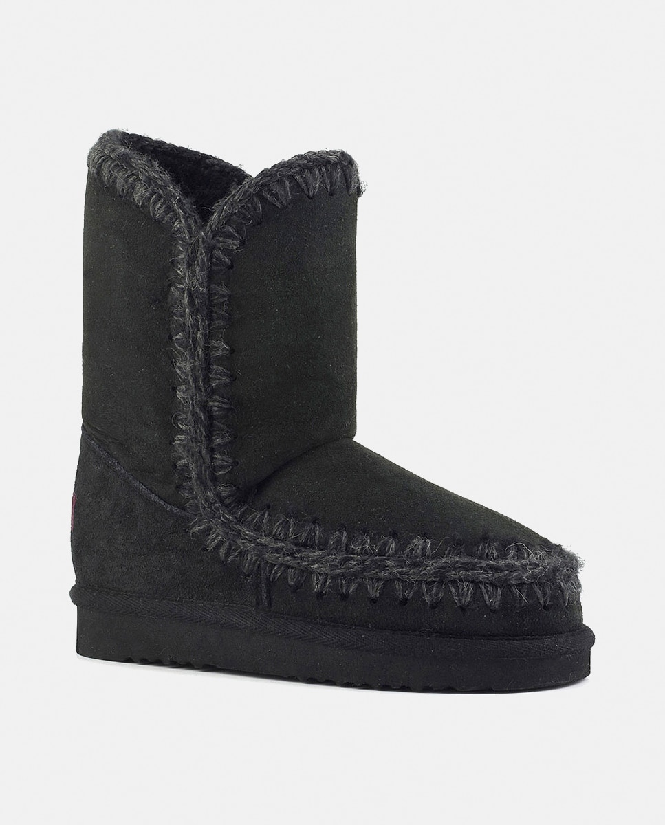Botas de niña en ante con tira de ganchillo y logotipo en la parte trasera - Mou - Negro Negro-2