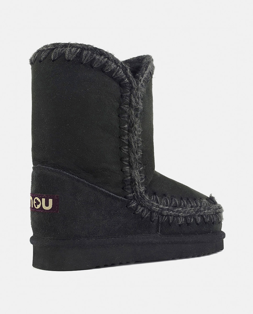 Botas de niña en ante con tira de ganchillo y logotipo en la parte trasera - Mou - Negro Negro-3