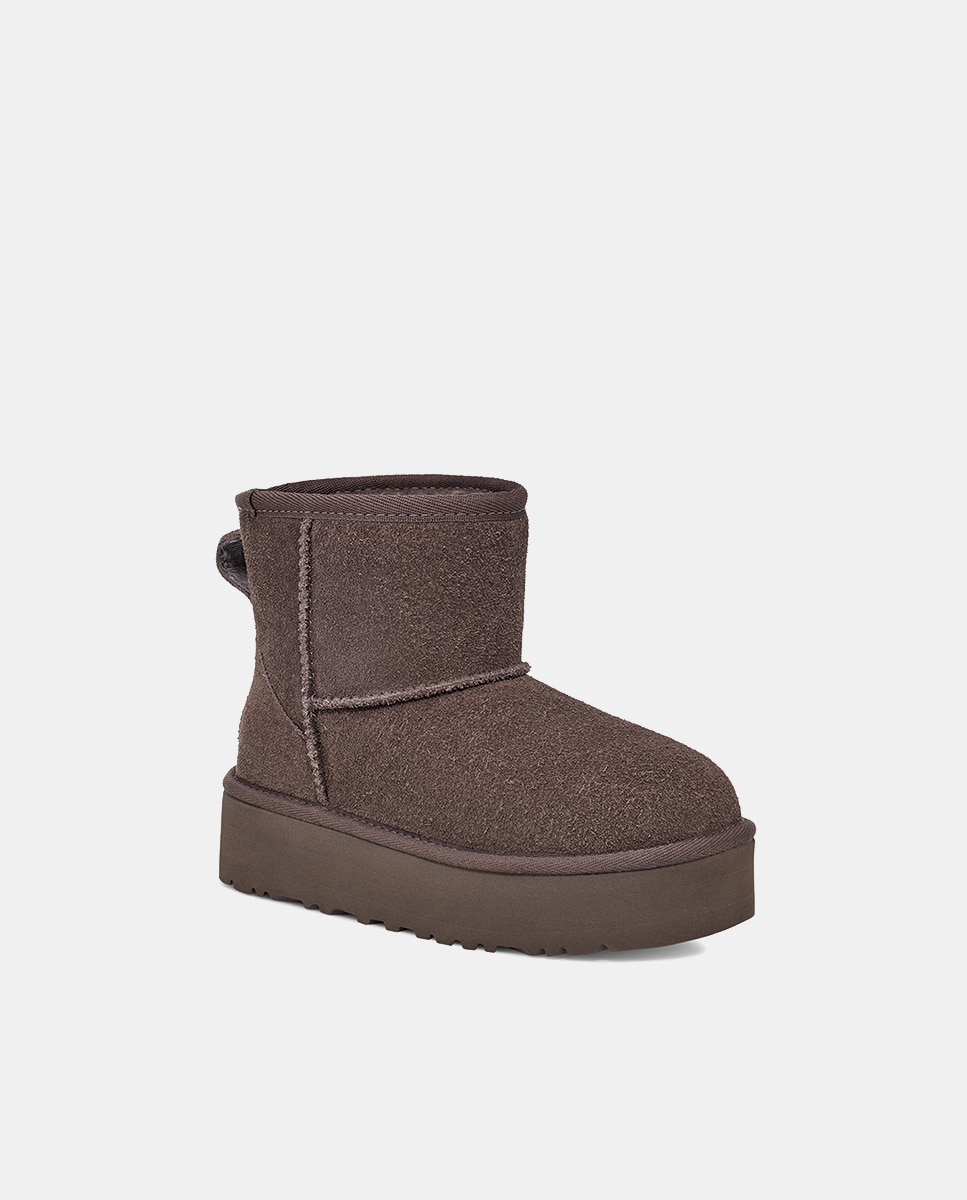 Botas Classic Mini Platform com Forro Interior de Pelo e em Pele UGG Cinzento-2