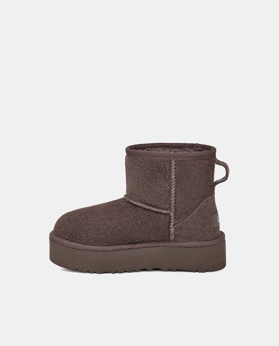 Botas Classic Mini Platform com Forro Interior de Pelo e em Pele UGG Cinzento-3